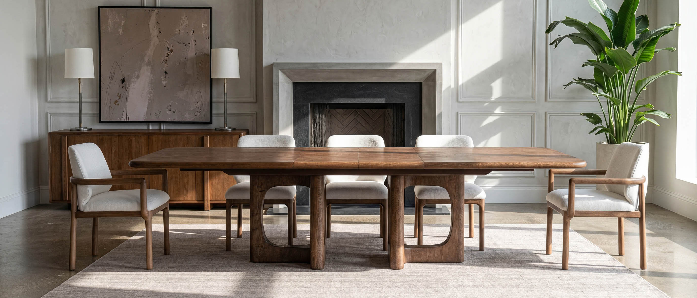 A Gramercy dining setting in lacquer and bronze